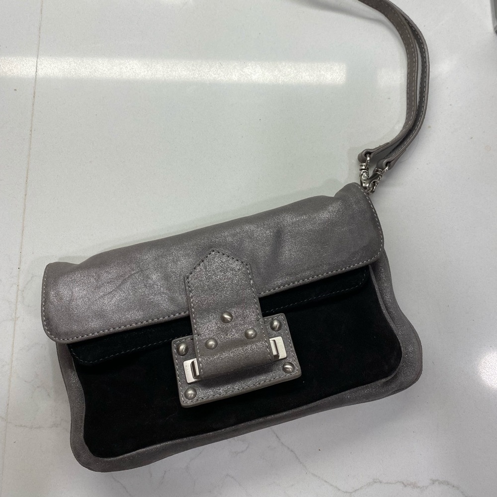 Vintage 90’s Sundra Roberts black and grey suede clutch/shoulder handbag